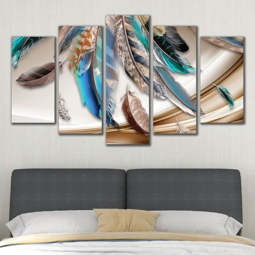 1028  Wall art decoration (set of 5 pieces) Abstraction with feathers