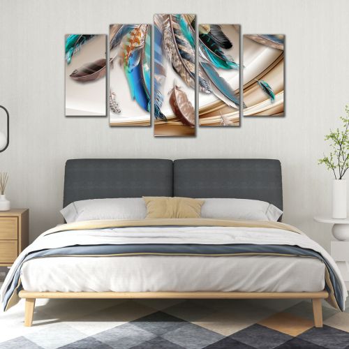 1028  Wall art decoration (set of 5 pieces) Abstraction with feathers