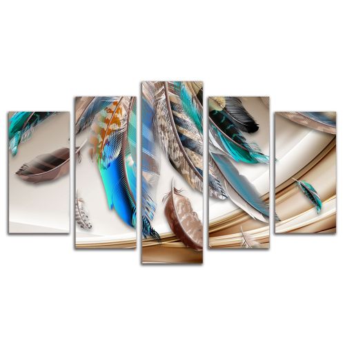 1028  Wall art decoration (set of 5 pieces) Abstraction with feathers