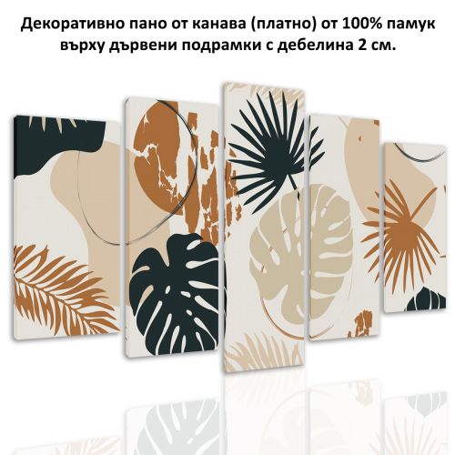 0891 Wall art decoration (set of 5 pieces) Tropical leaves