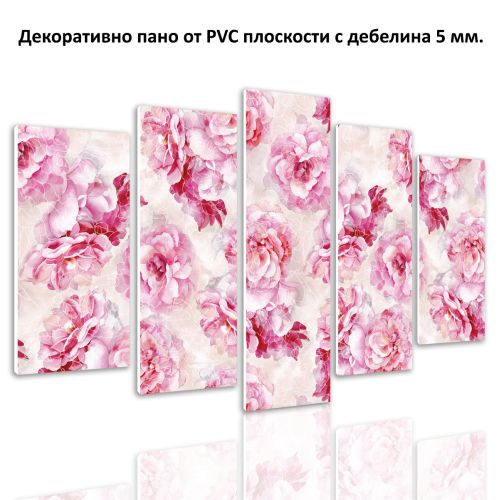 0816 Wall art decoration (set of 5 pieces)  Floral - pink roses