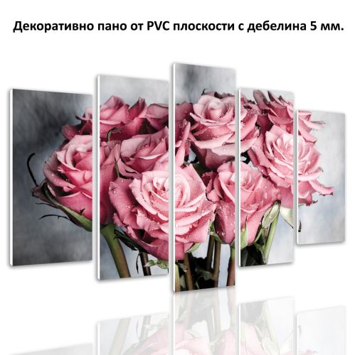 0781 Wall art decoration (set of 5 pieces) Roses on grey background