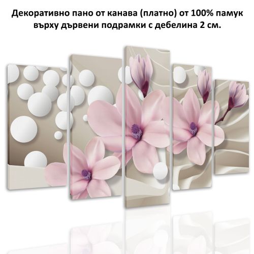 9026  Wall art decoration (set of 5 pieces) Magnolias and spheres