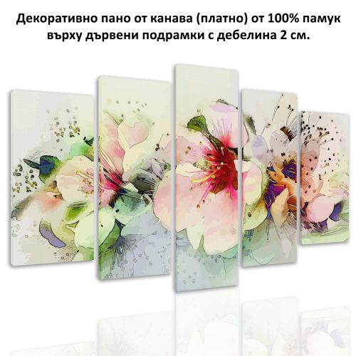 0726 Wall art decoration (set of 5 pieces) Art flowers in pastel colors