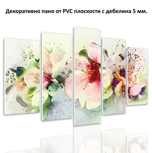 0726 Wall art decoration (set of 5 pieces) Art flowers in pastel colors