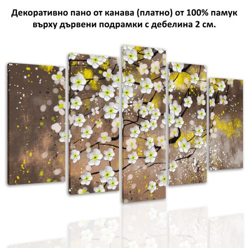 0723 Wall art decoration (set of 5 pieces) White spring flowers