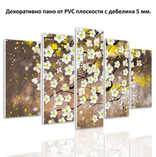 0723 Wall art decoration (set of 5 pieces) White spring flowers