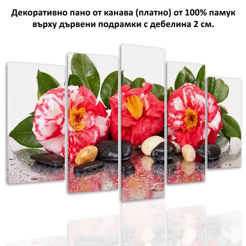 0717 Wall art decoration (set of 5 pieces) Zen composition with beautiful flowers and stones