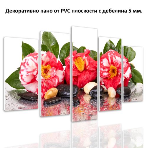 0717 Wall art decoration (set of 5 pieces) Zen composition with beautiful flowers and stones