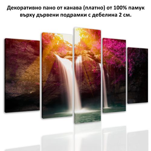 0695 Wall art decoration (set of 5 pieces) Forest landscape with waterfall