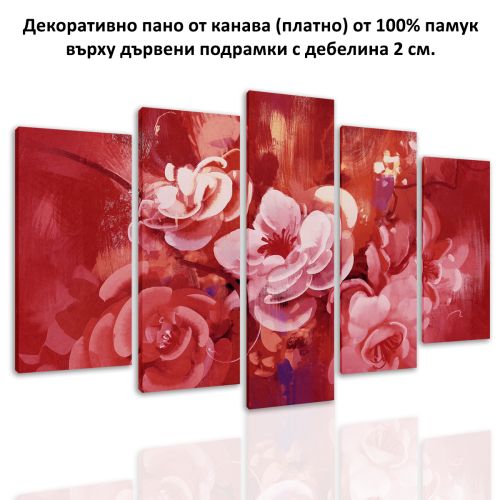 0689 Wall art decoration (set of 5 pieces) Art flowers - red