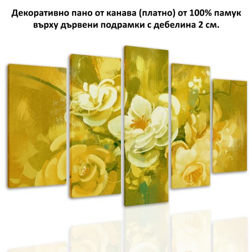 0685 Wall art decoration (set of 5 pieces) Art flowers - yellow