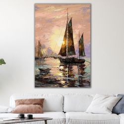 Картина с ветроходни лодки по време на морски залез 0001