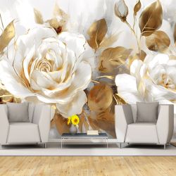 T1102 Wallpaper 3D White rose in golden glow