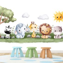 T9354 Wallpaper Watercolor animals in pastel tones