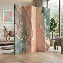 P9323 Decorative Screen Room divider  Abstraction in delicate pink and turquoise shades (3,4,5 or 6 panels)