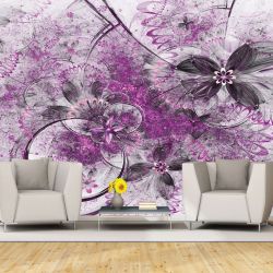 T9269 Wallpaper 3D Abstract flowers in purple and grey