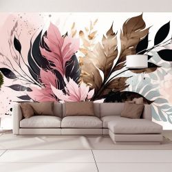 T0951 Wallpaper Abstract flowers and leaves