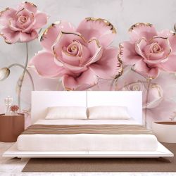 T9020 Wallpaper 3D Flowers in pink and gold