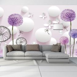 T9022 Wallpaper 3D Dandelions - white and purple