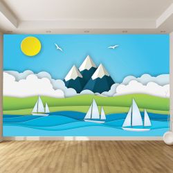T9120 3D Wallpaper Sailboats in the sea