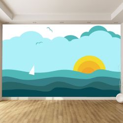 T9129 3D Wallpaper Sun and turquoise sea