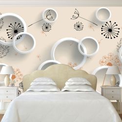 T9148 Wallpaper 3D Dandelions and circles