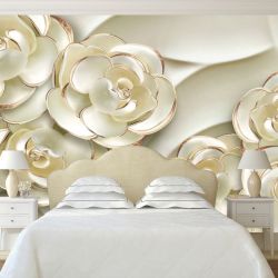 T9162 Wallpaper 3D Flowers - gold