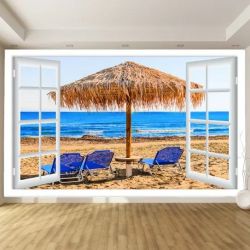 T9225 Wallpaper Window to beach with umbrella 