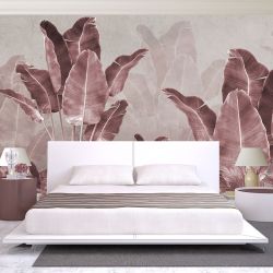 T9311 Wallpaper Pink tropical leaves