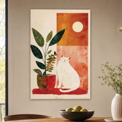1168 Warm comfort - modern painting with a cat and green leaves