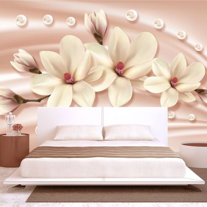 T0778 Wallpaper 3D Magnolias and diamonds