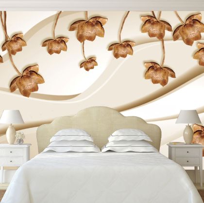 T9021 Wallpaper 3D Flowers in brown