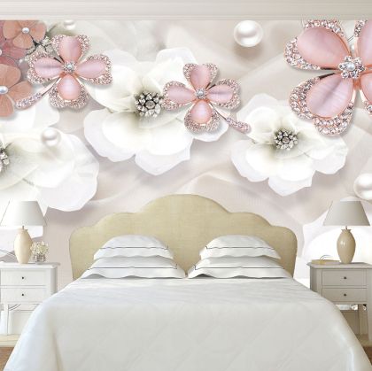 T9023 Wallpaper 3D Composition with flowers and jewelry