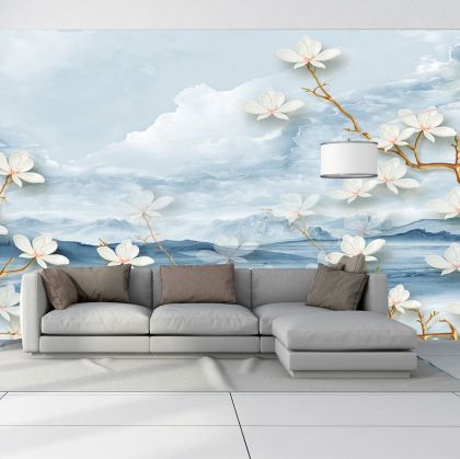 T9024 Wallpaper 3D Abstract landscape and flowers
