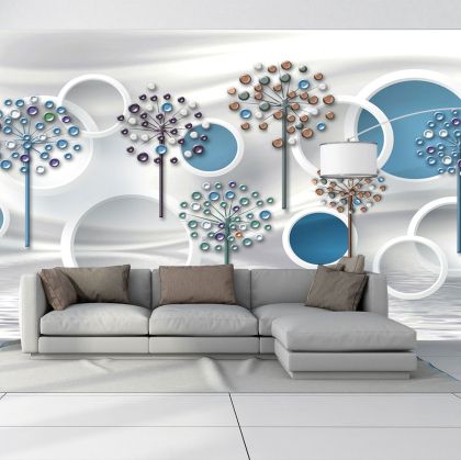 T9053 Wallpaper 3D Circles and Dandelions