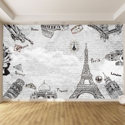 T9105 Wallpaper 3D Landmarks and brick wall