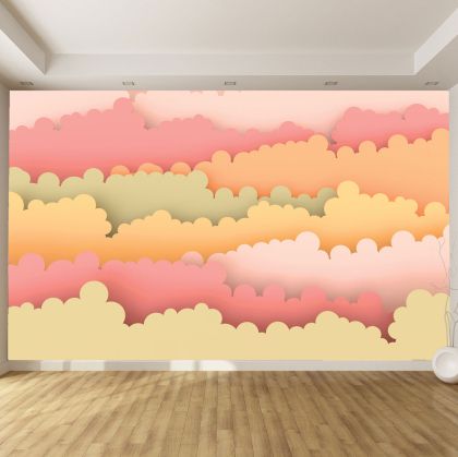 T9117 3D Wallpaper clouds in pastel colors