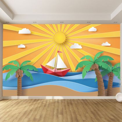 T9124 3D Wallpaper Palms, sun, sea