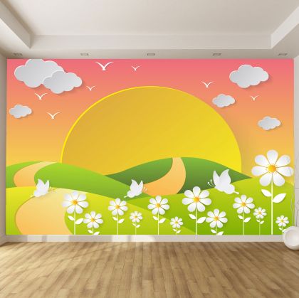 T9126 3D Wallpaper Sunny meadow with flowers