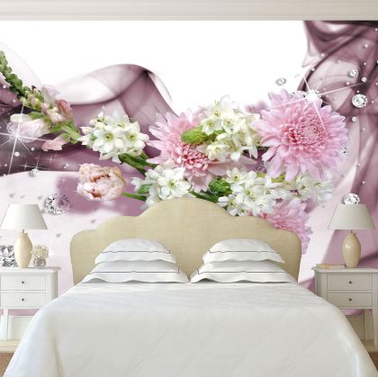 T9144 Wallpaper 3D Flowers and diamonds