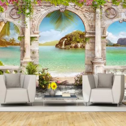 T9169 Wallpaper Arch with a sea view