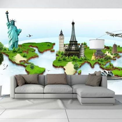 T9223 Wallpaper World map with landmarks