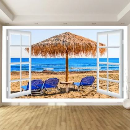 T9225 Wallpaper Window to beach with umbrella 