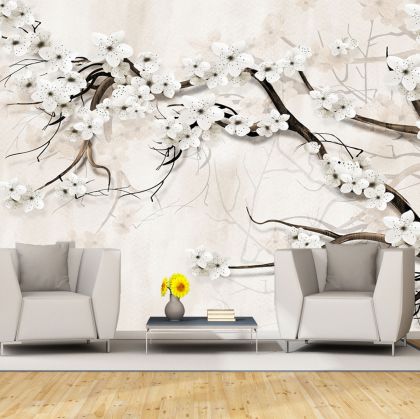 T9307 Wallpaper Almond Blossom - Elegant White Harmony