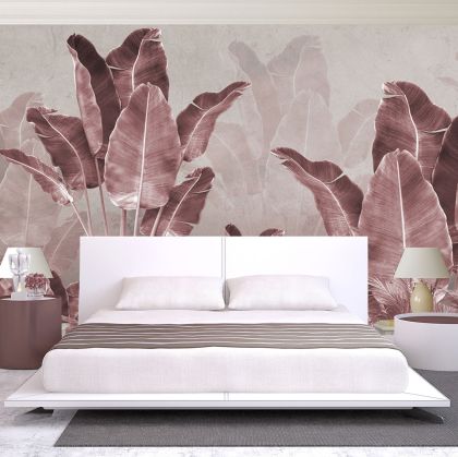 T9311 Wallpaper Pink tropical leaves