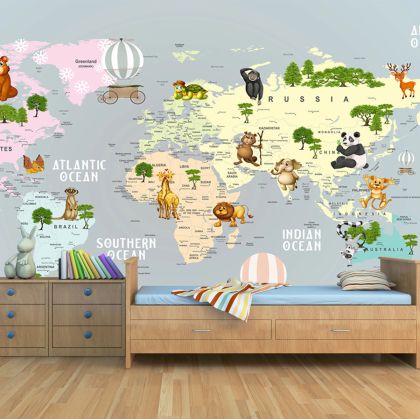 T9314 Wallpaper Kids World Map with Animals