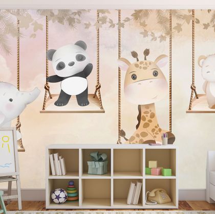 T9336 Wallpaper Cute animals on swings