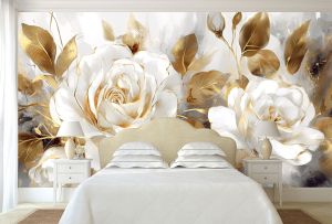 T1102 Wallpaper 3D White rose in golden glow