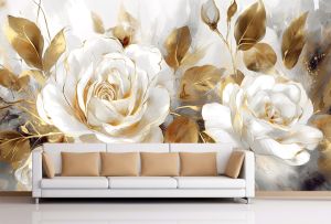 T1102 Wallpaper 3D White rose in golden glow